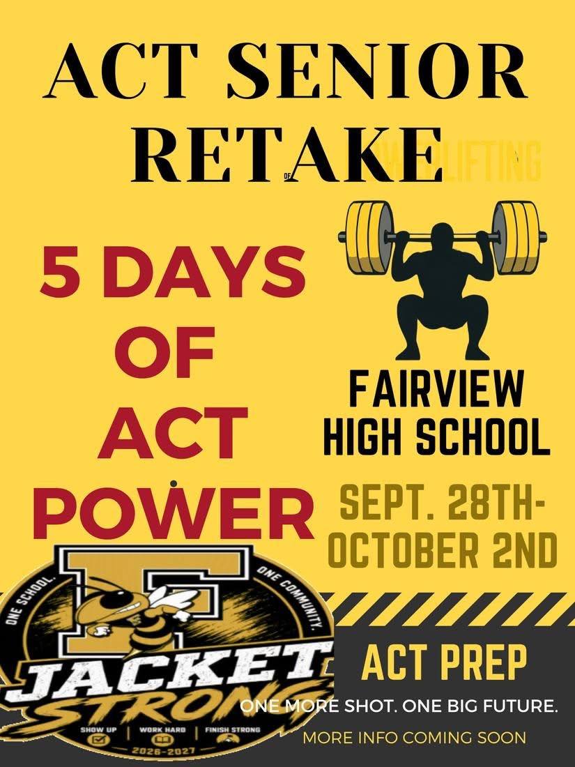 A graphic with the text 'Fairview High School ACT Prep Week' and the Fairview High School logo.